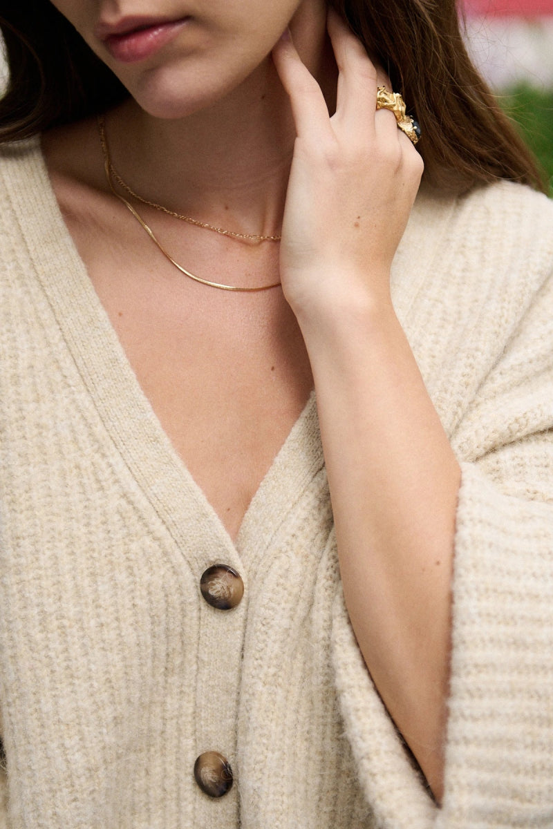 Cardigan beige oversized en alpaga et laine à col V - RIVE GAUCHE