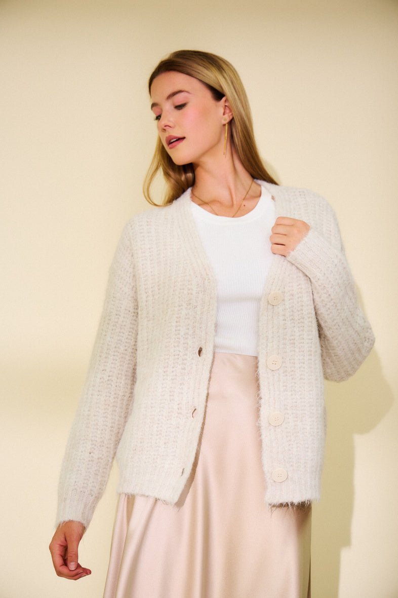 Cardigan écru en laine classique - RIVE GAUCHE