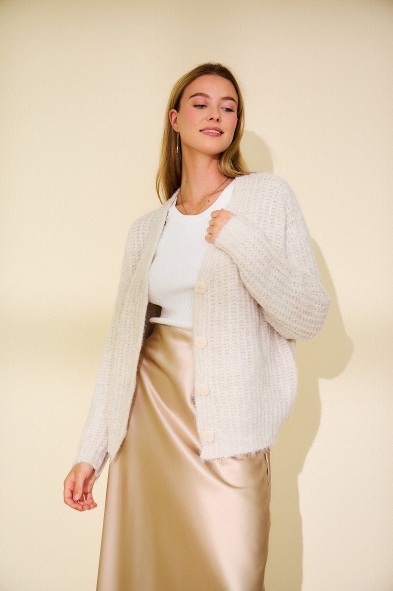 Cardigan écru en laine classique - RIVE GAUCHE