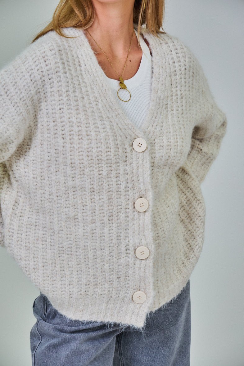 Cardigan écru en laine classique - RIVE GAUCHE