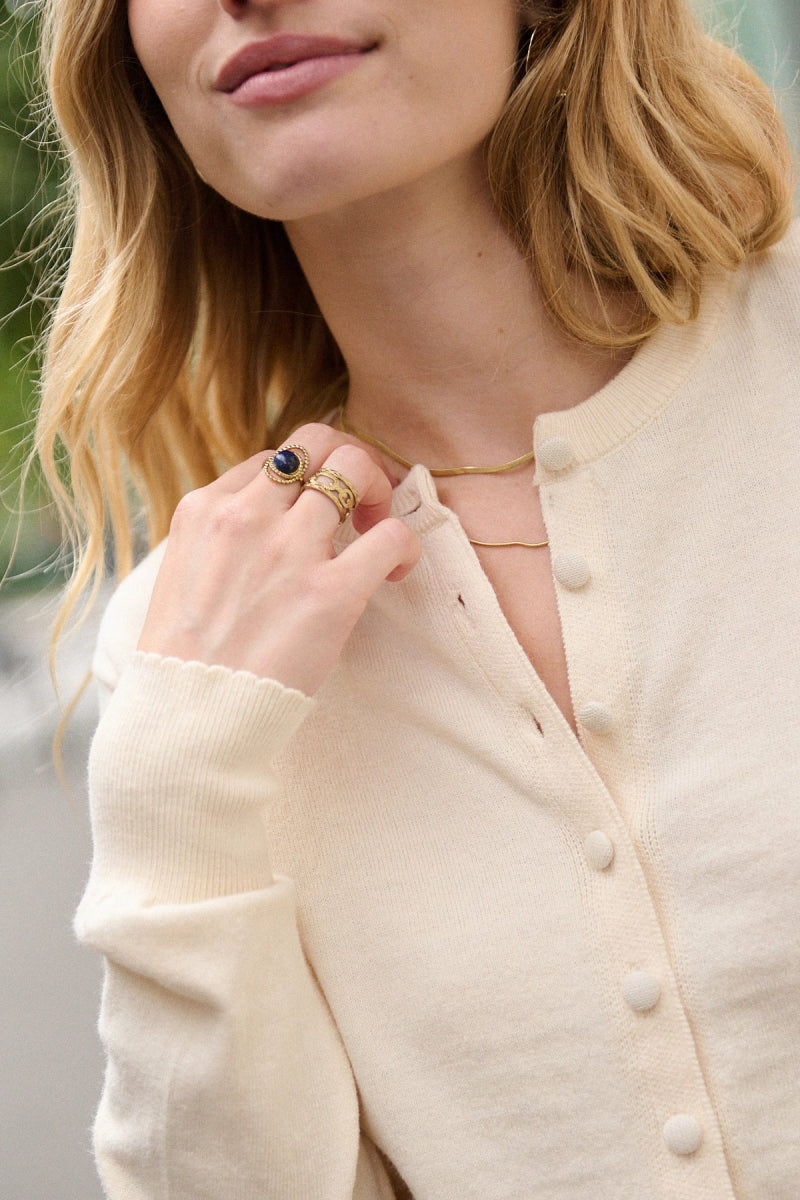 Cardigan en laine et coton à col rond écru - RIVE GAUCHE