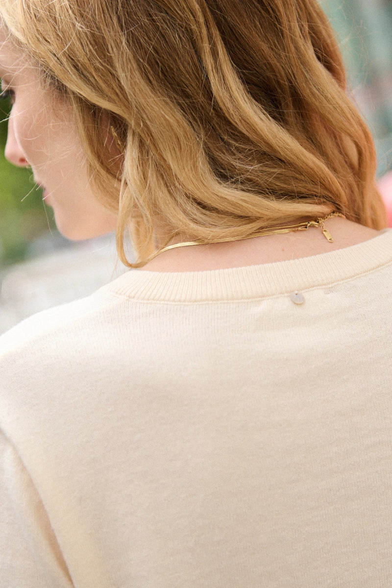 Cardigan en laine et coton à col rond écru - RIVE GAUCHE