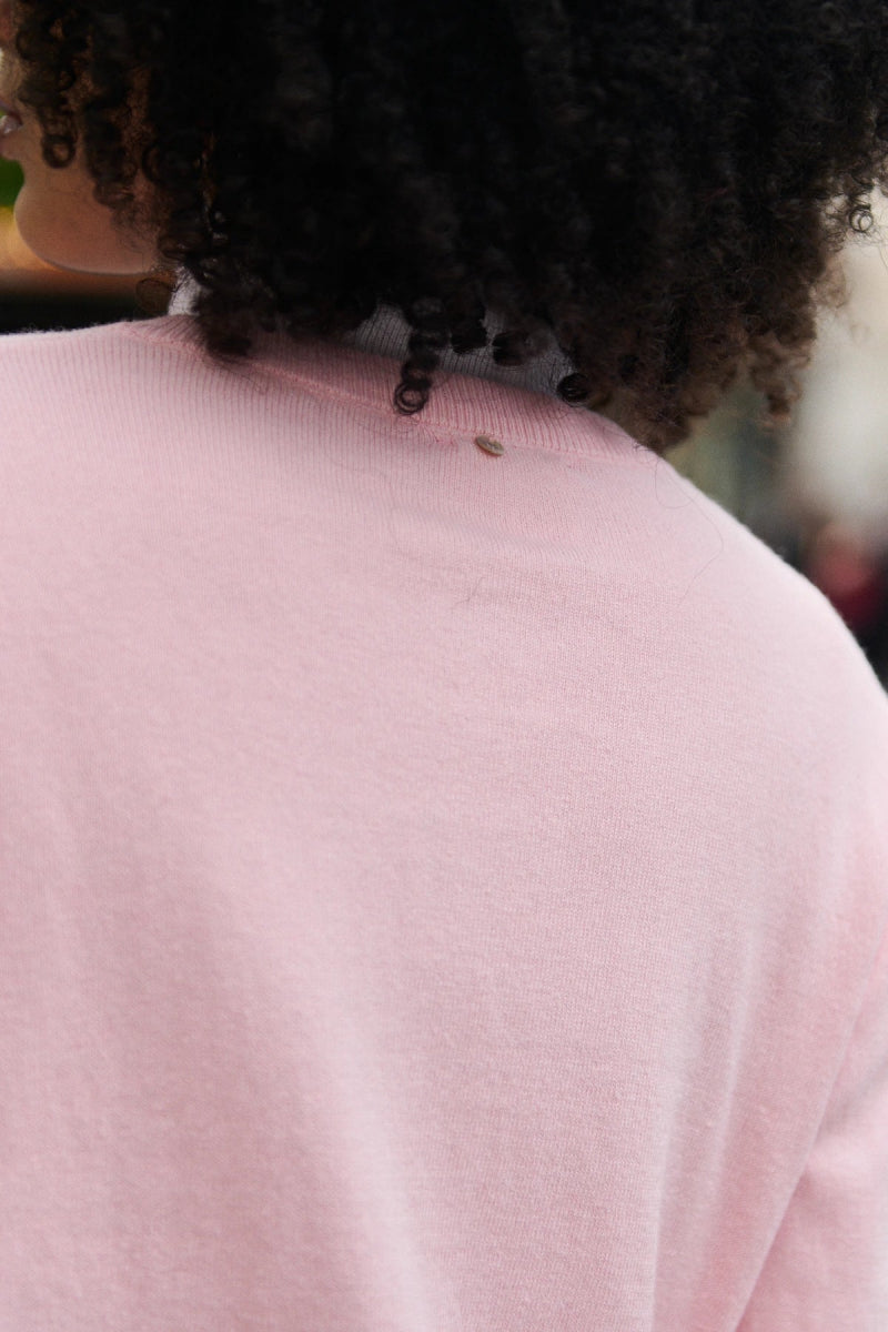 Cardigan en laine et coton à col rond rose - RIVE GAUCHE