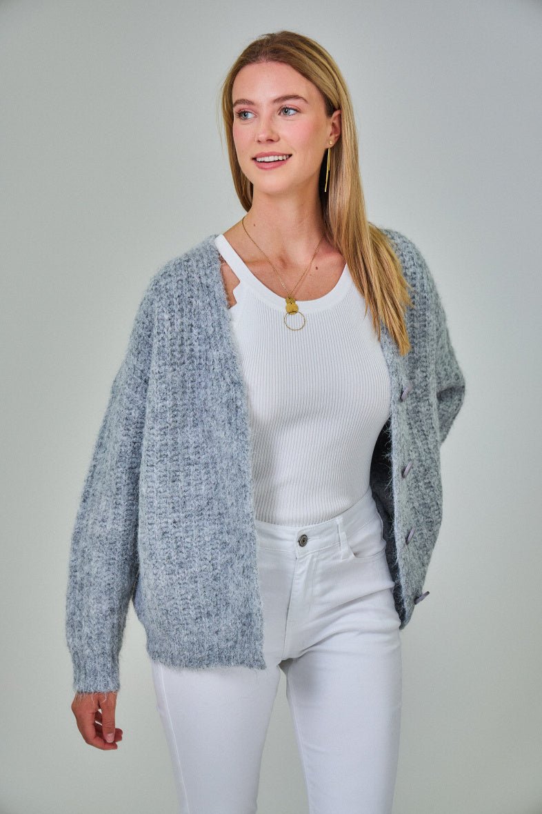 Cardigan gris clair en laine classique - RIVE GAUCHE