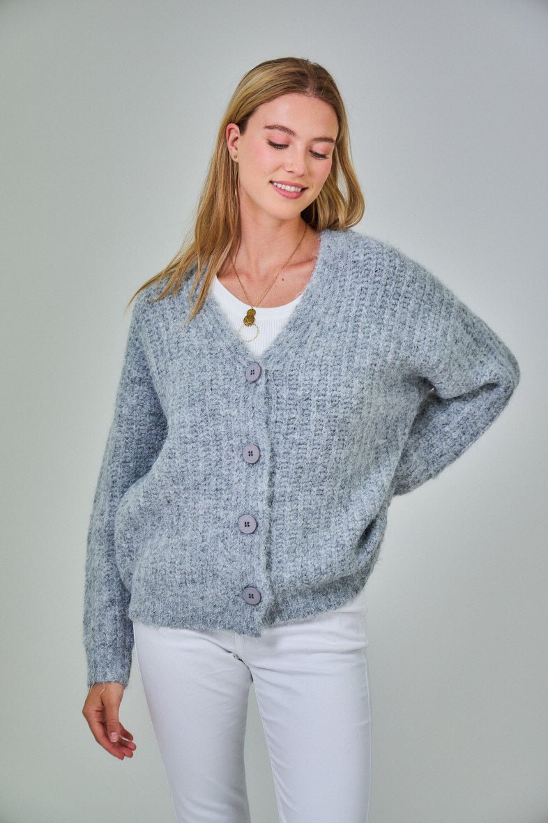 Cardigan gris clair en laine classique - RIVE GAUCHE