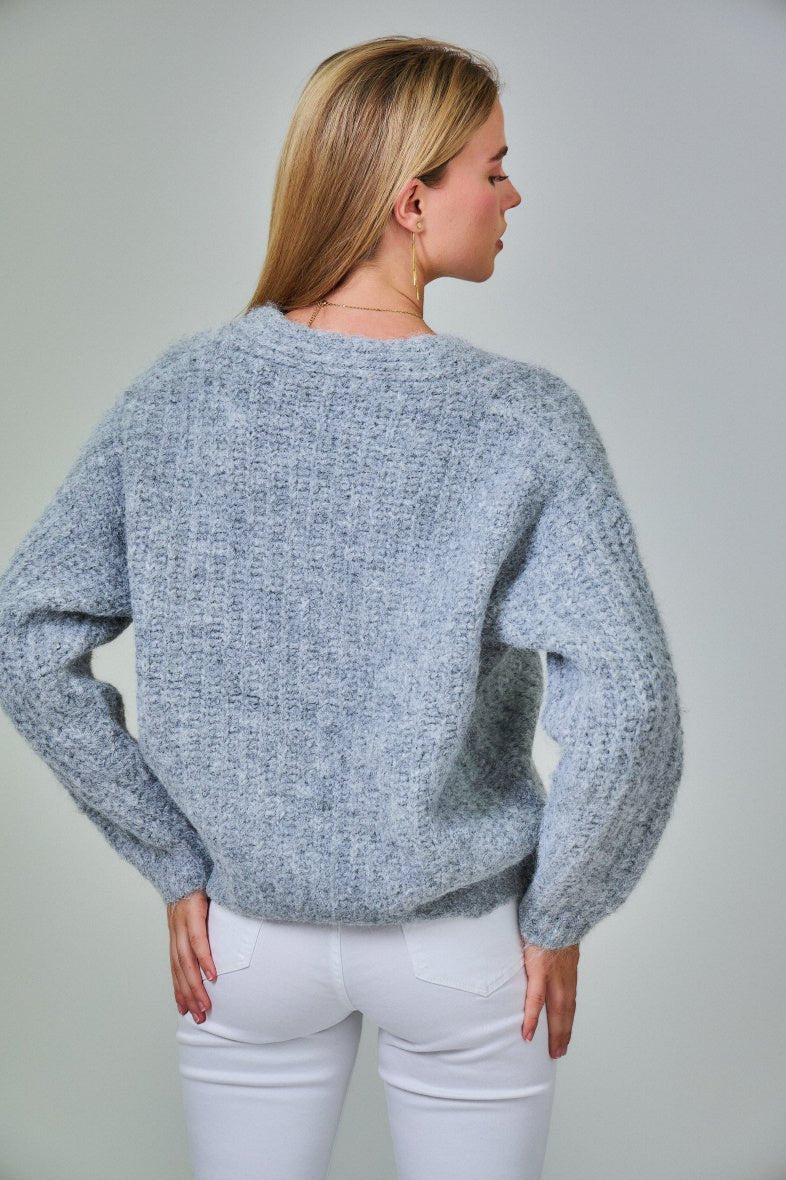 Cardigan gris clair en laine classique - RIVE GAUCHE