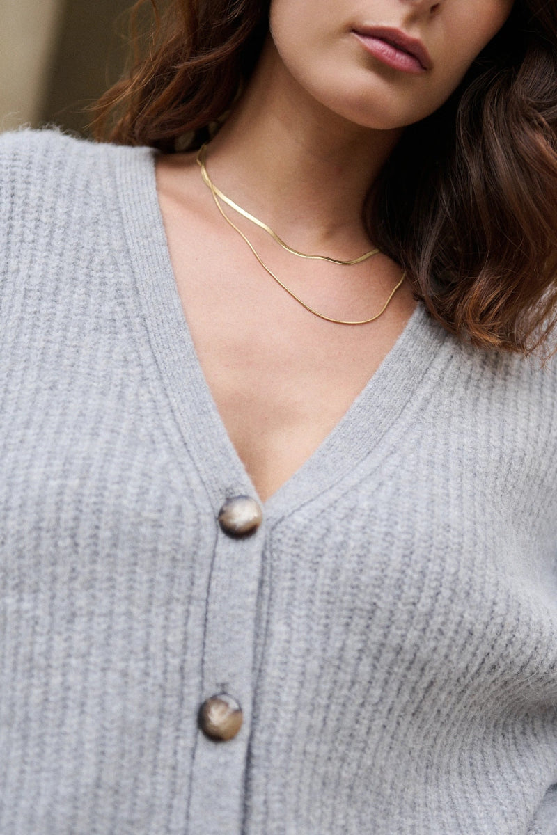 Cardigan gris oversized en alpaga et laine à col V - RIVE GAUCHE