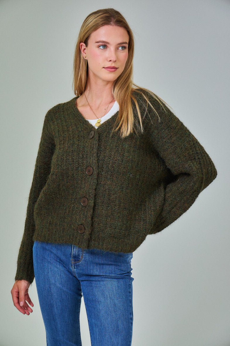 Cardigan kaki en laine classique - RIVE GAUCHE
