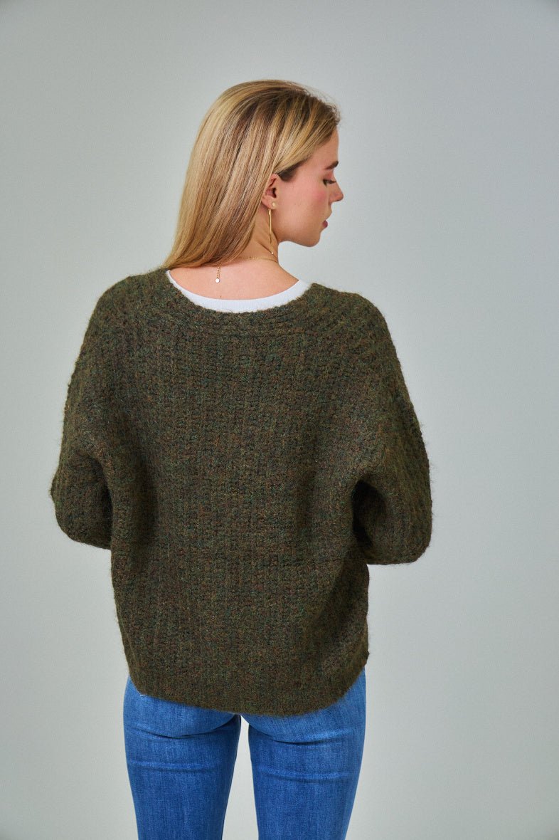 Cardigan kaki en laine classique - RIVE GAUCHE