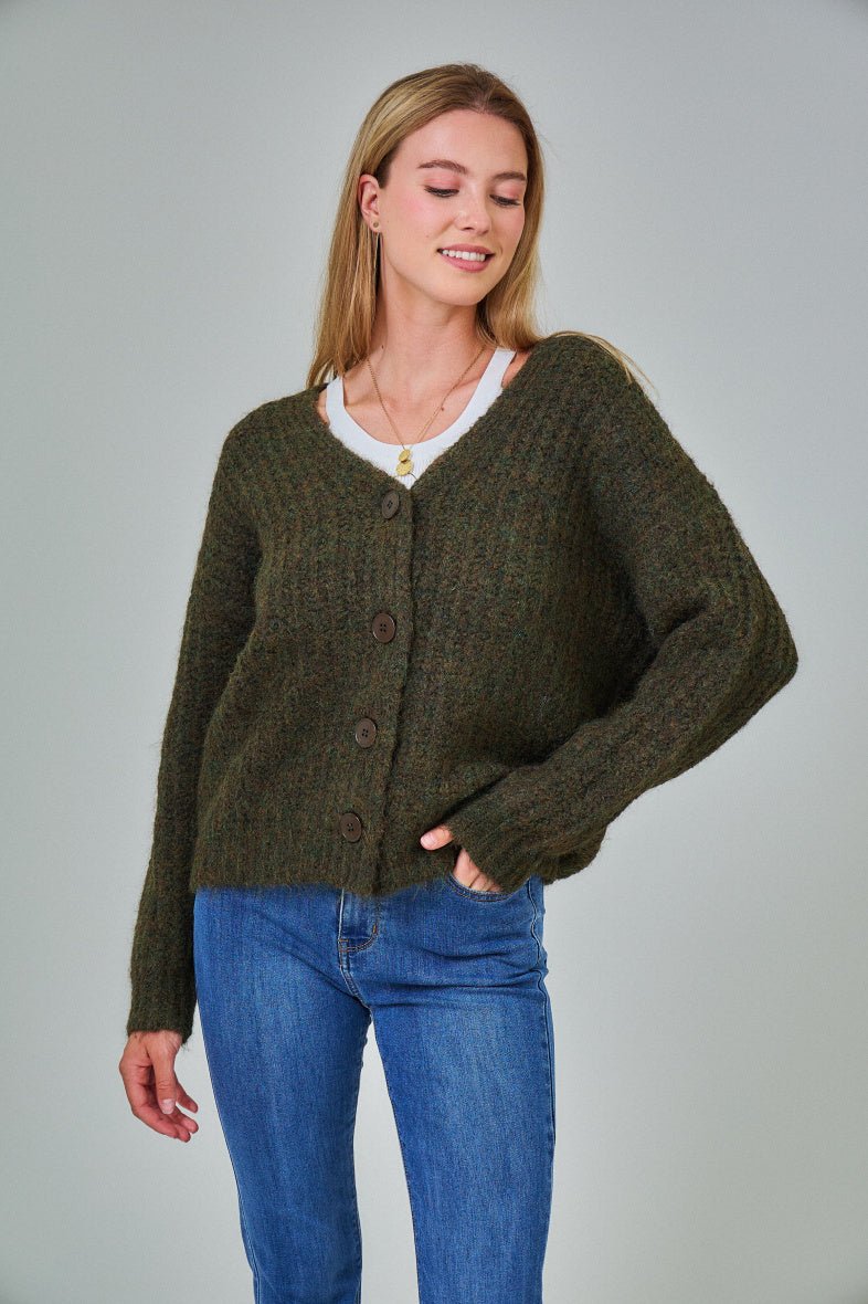 Cardigan kaki en laine classique - RIVE GAUCHE