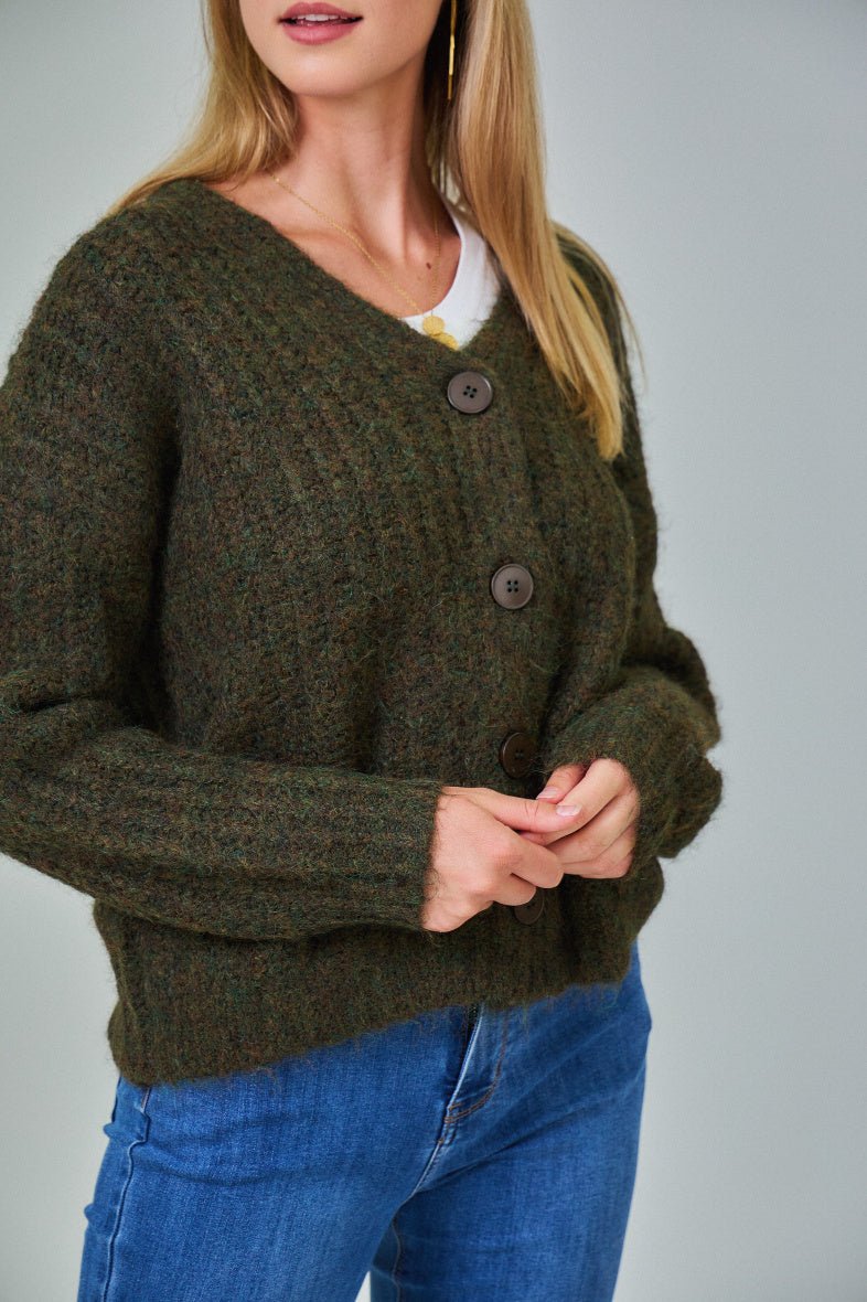 Cardigan kaki en laine classique - RIVE GAUCHE