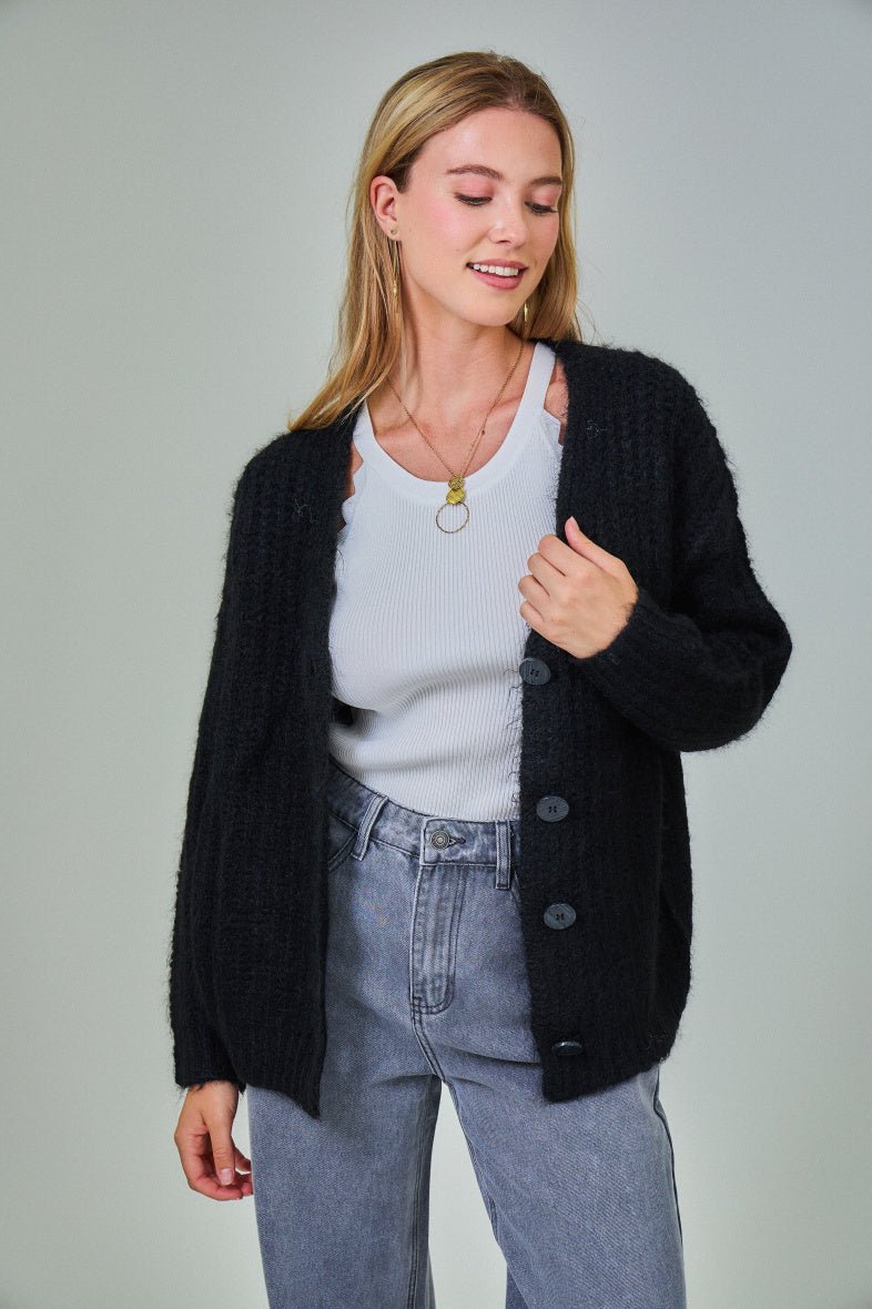 Cardigan noir en laine classique - RIVE GAUCHE