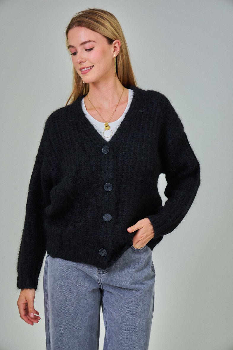 Cardigan noir en laine classique - RIVE GAUCHE
