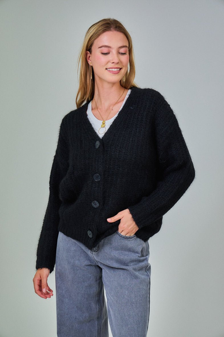 Cardigan noir en laine classique - RIVE GAUCHE