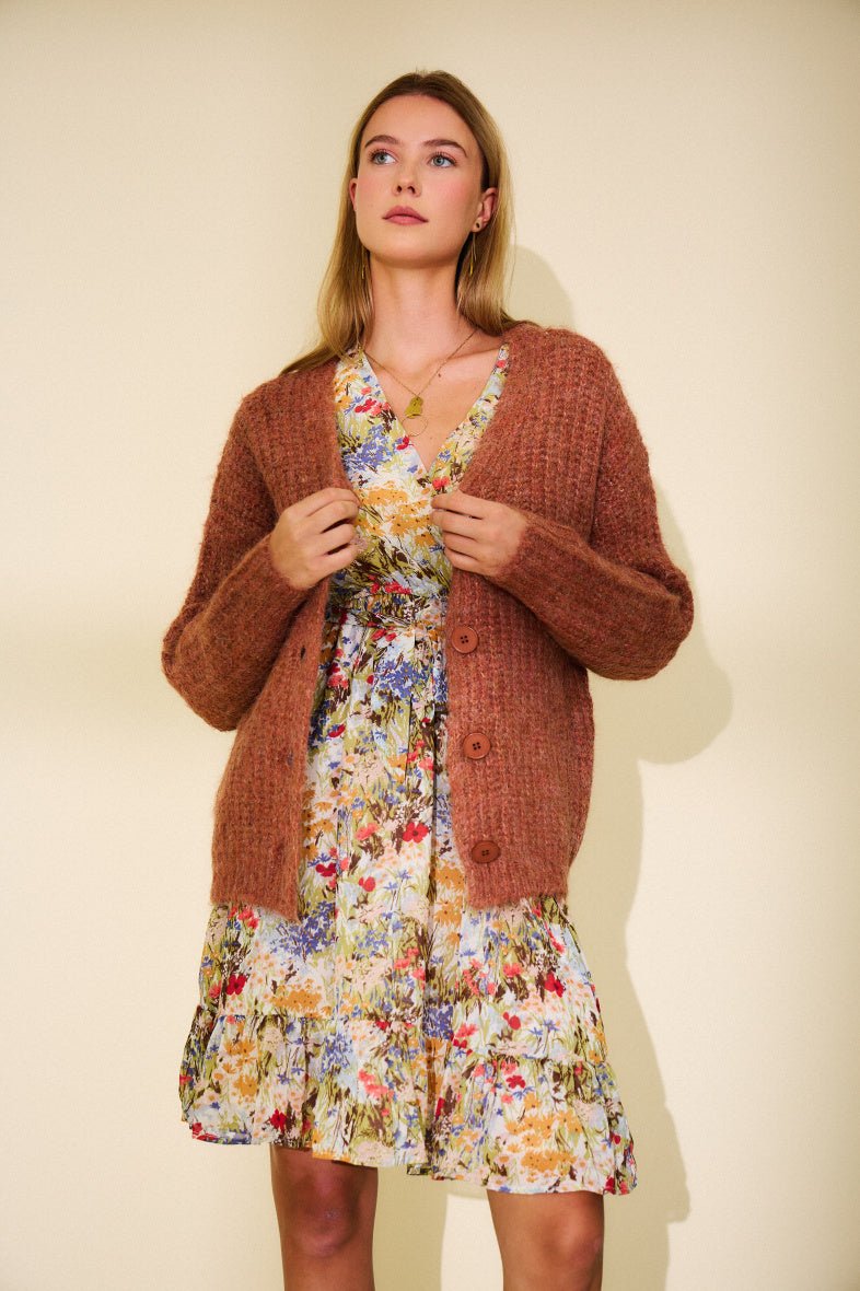 Cardigan terracotta en laine classique - RIVE GAUCHE