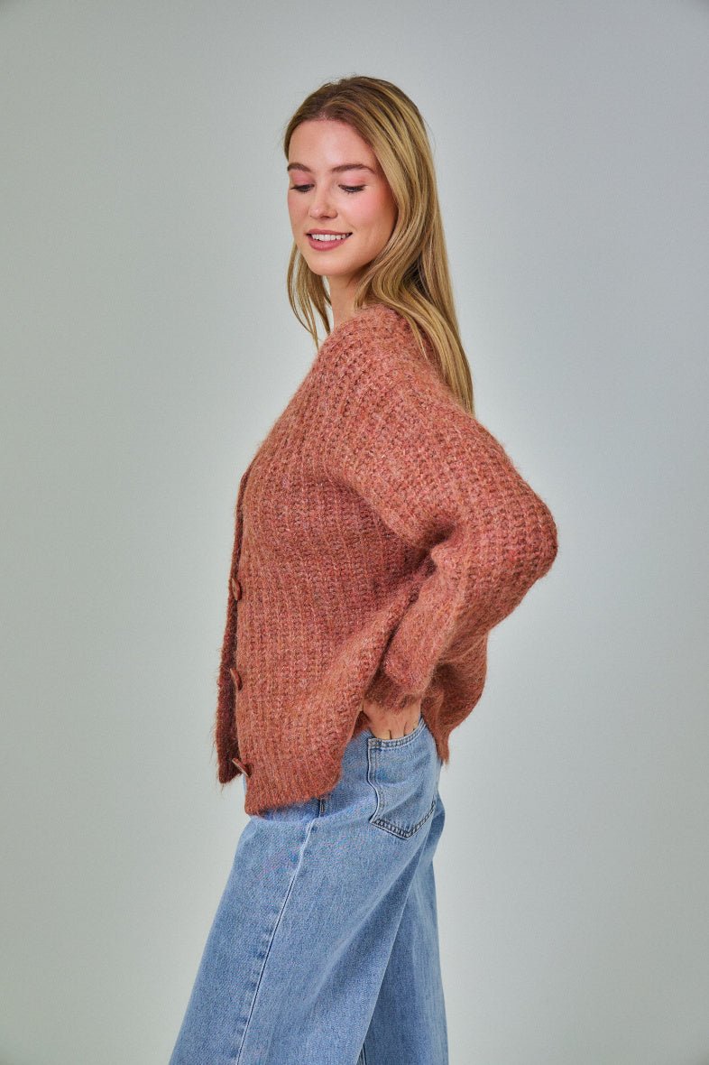 Cardigan terracotta en laine classique - RIVE GAUCHE
