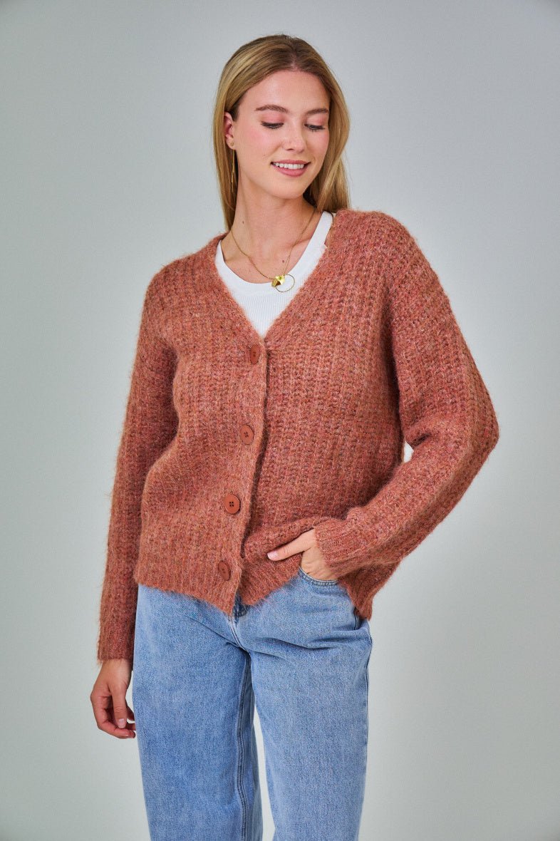 Cardigan terracotta en laine classique - RIVE GAUCHE