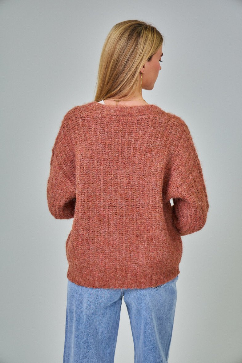 Cardigan terracotta en laine classique - RIVE GAUCHE