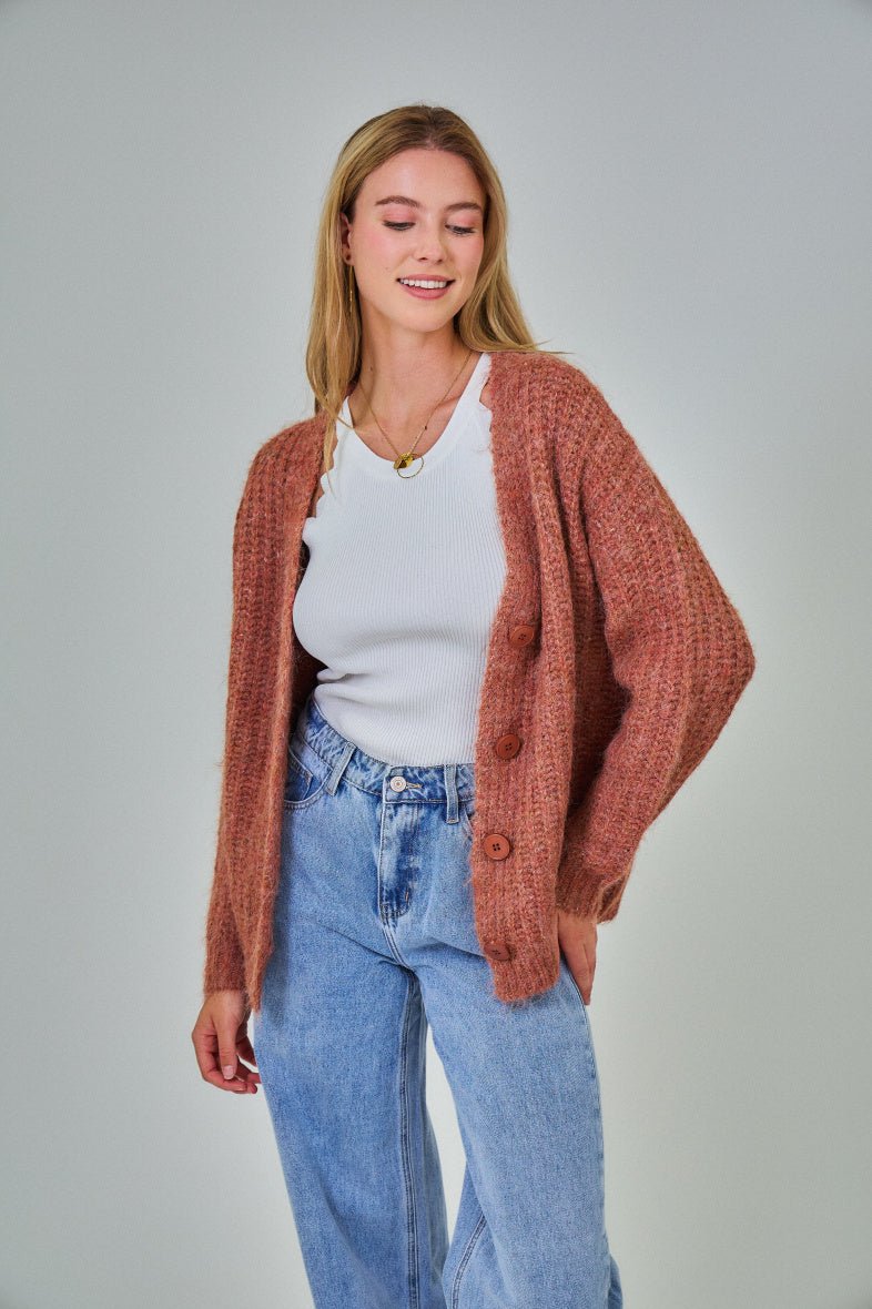 Cardigan terracotta en laine classique - RIVE GAUCHE