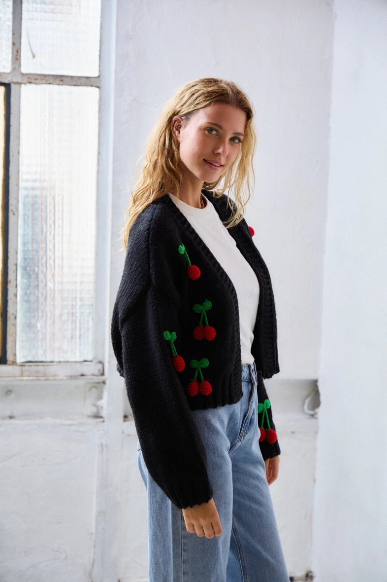 Cardigan tricot patch cerise - RIVE GAUCHE