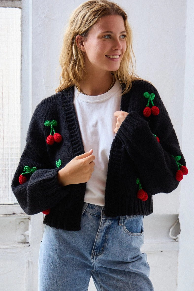 Cardigan tricot patch cerise - RIVE GAUCHE