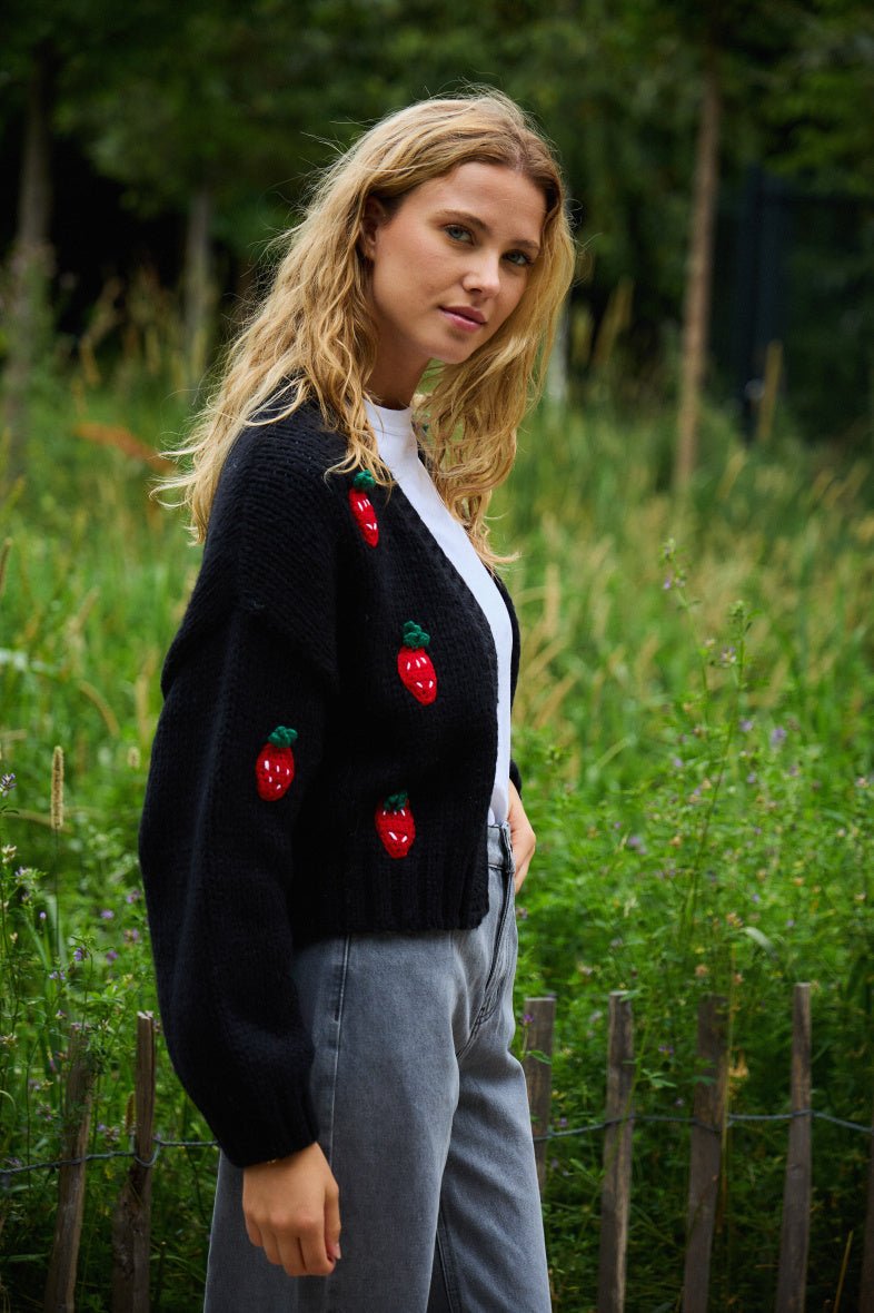 Cardigan tricot patch fraise - RIVE GAUCHE