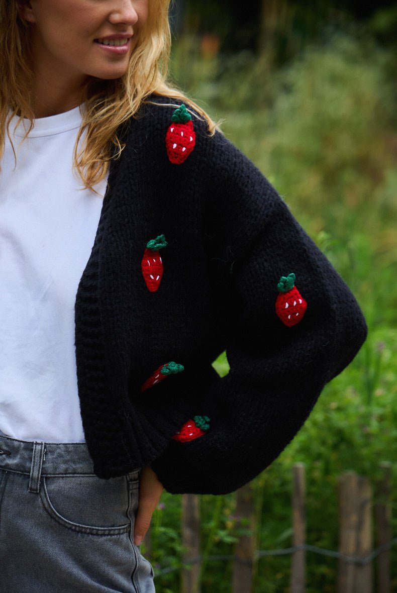 Cardigan tricot patch fraise - RIVE GAUCHE