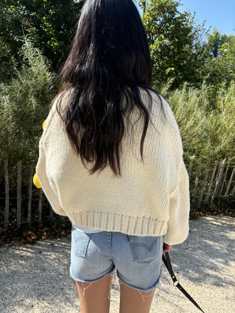 Cardigan tricoté main patch citron - RIVE GAUCHE