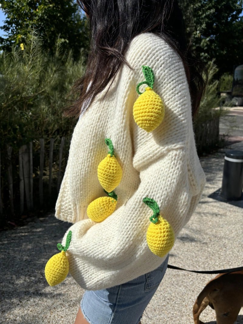 Cardigan tricoté main patch citron - RIVE GAUCHE