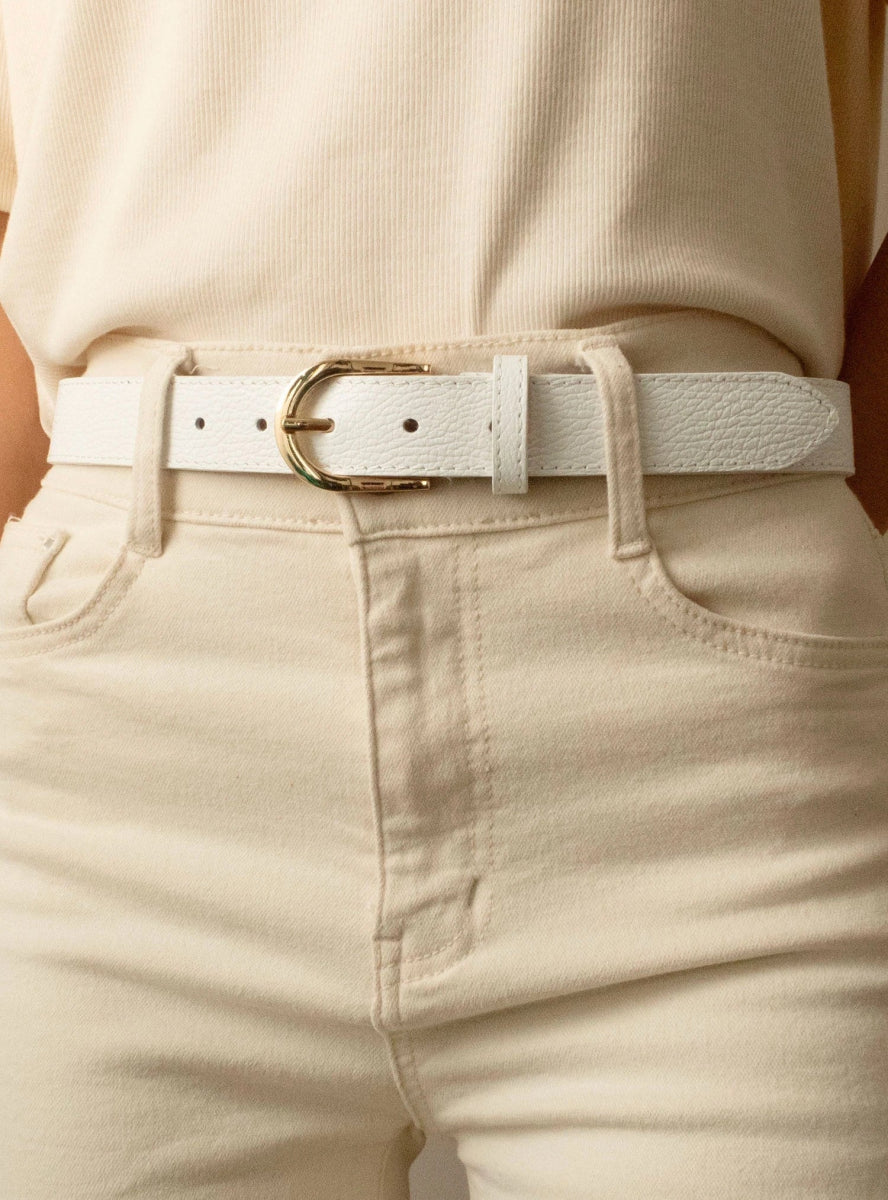 Ceinture blanche à boucle dorée en cuir grainé - RIVE GAUCHE