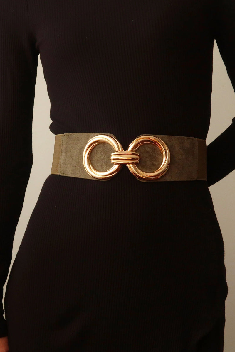 Ceinture élastique kaki avec double boucle dorée - RIVE GAUCHE
