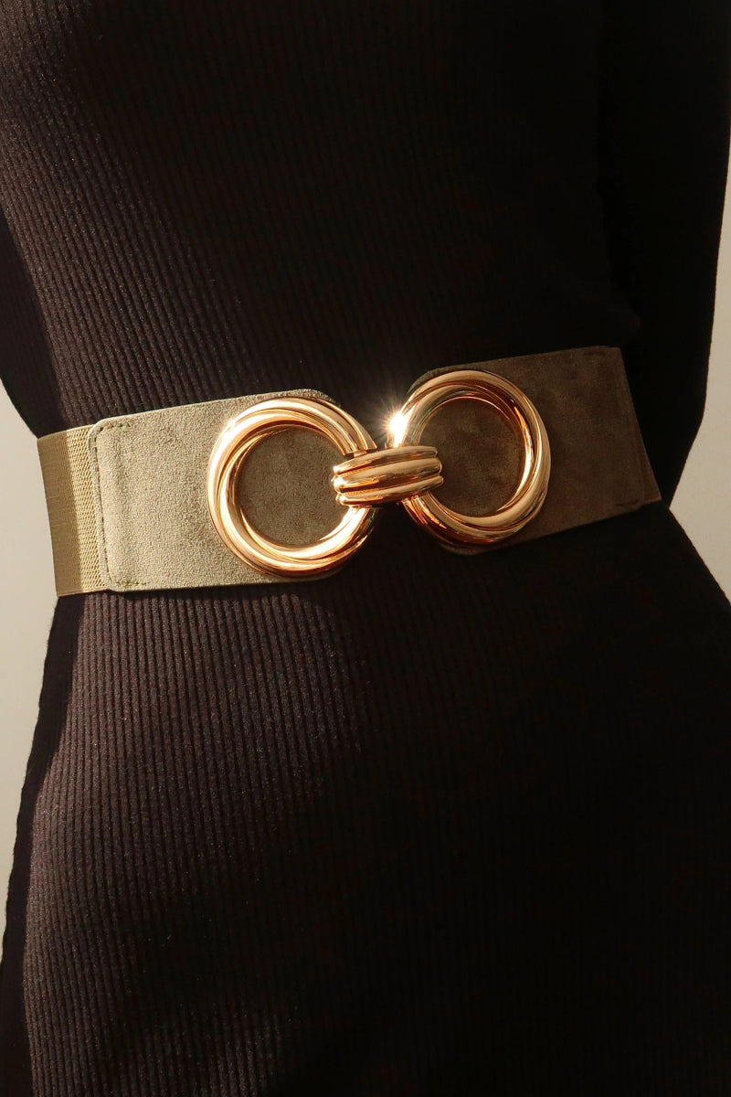 Ceinture élastique kaki avec double boucle dorée - RIVE GAUCHE