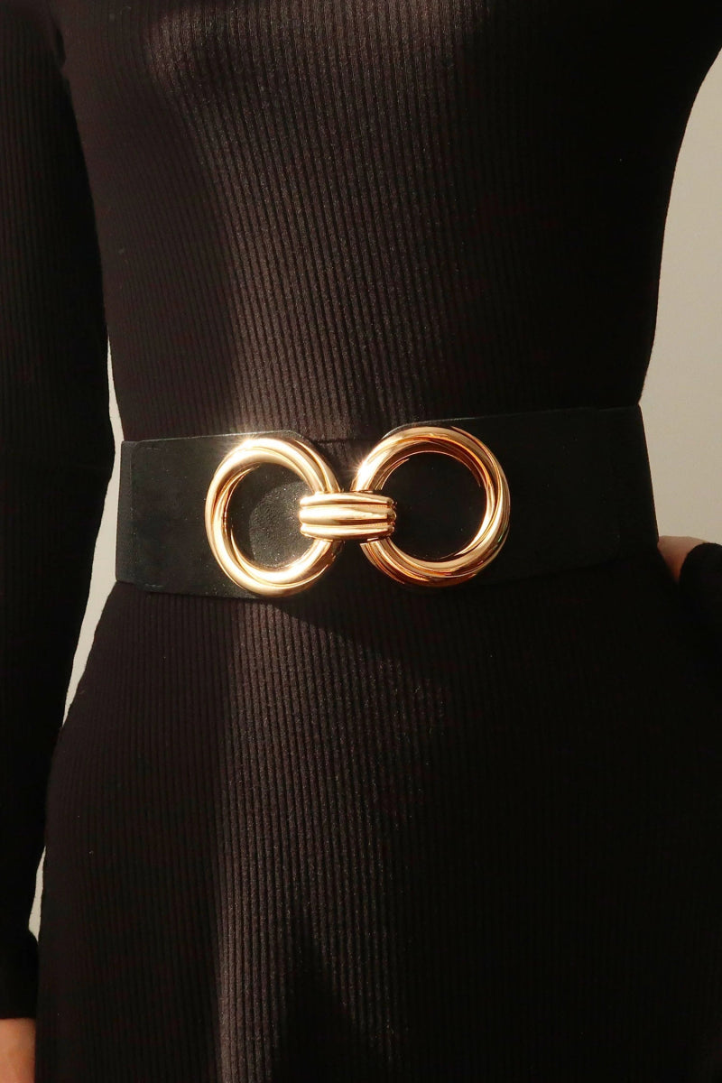 Ceinture élastique noire avec double boucle dorée - RIVE GAUCHE