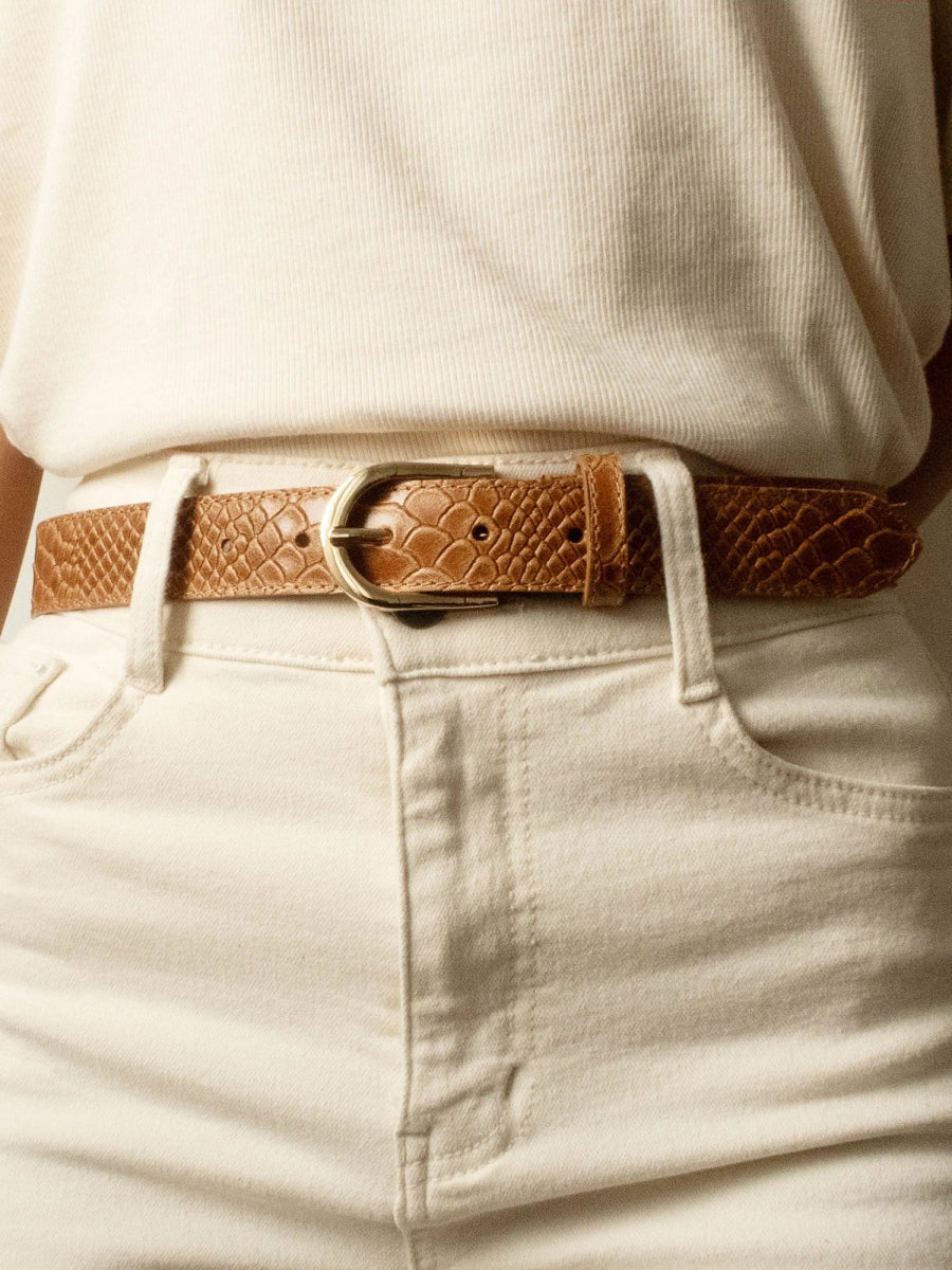 Ceinture en cuir à écailles camel - RIVE GAUCHE