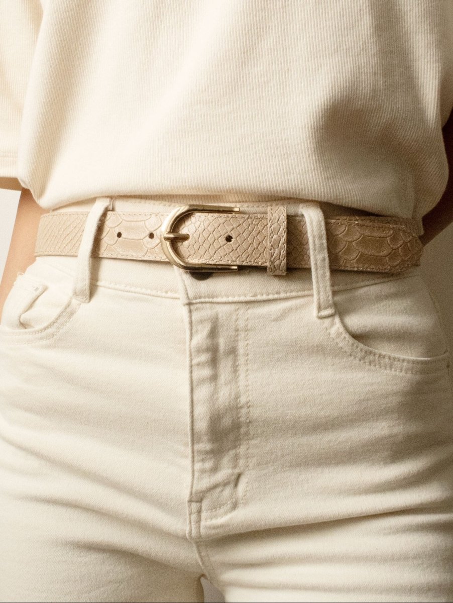 Ceinture en cuir à écailles crème - RIVE GAUCHE