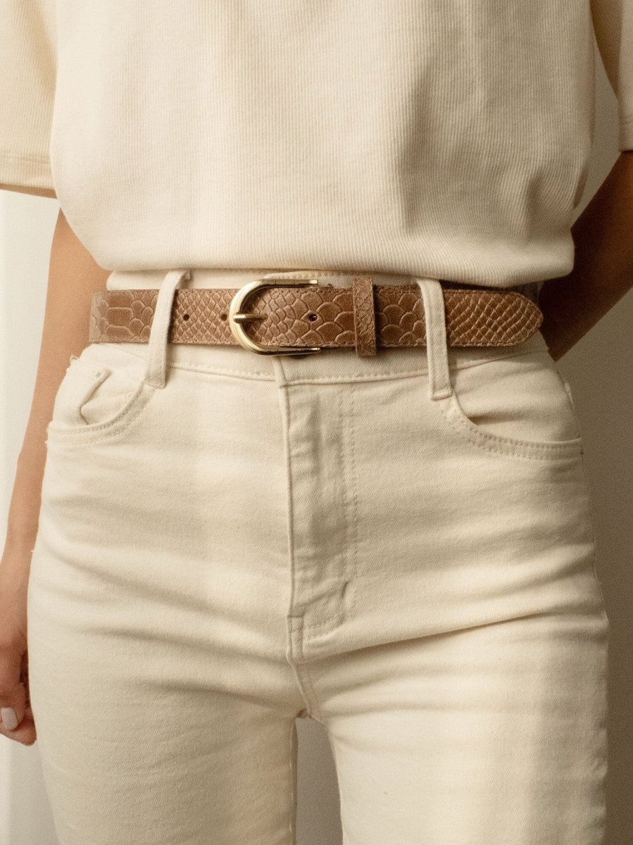 Ceinture en cuir à écailles taupe - RIVE GAUCHE