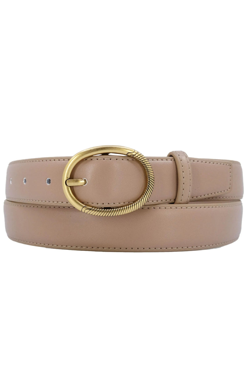 Ceinture en cuir de vachette beige avec boucle ovale - RIVE GAUCHE