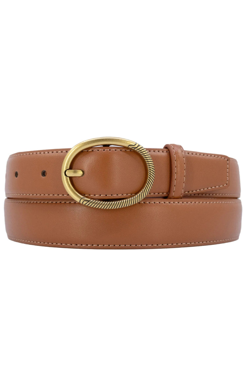 Ceinture en cuir de vachette camel avec boucle ovale - RIVE GAUCHE