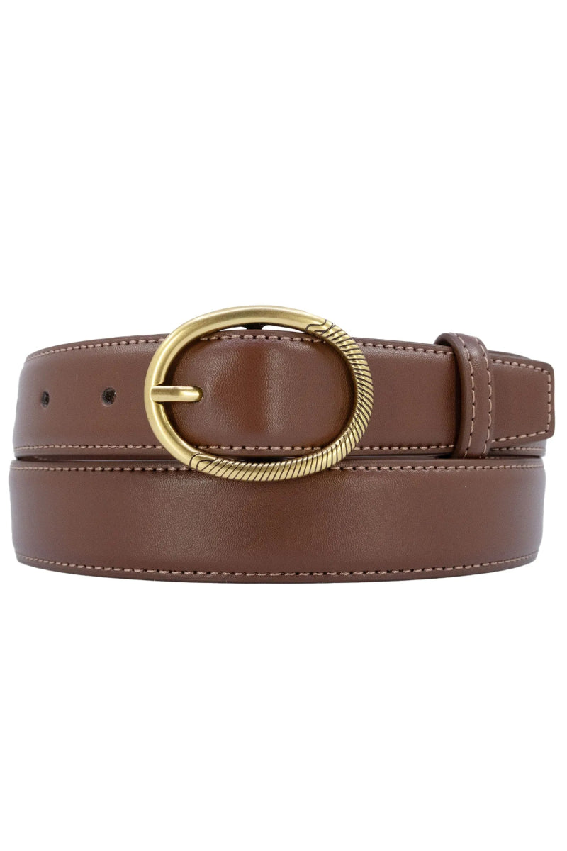 Ceinture en cuir de vachette marron avec boucle ovale - RIVE GAUCHE