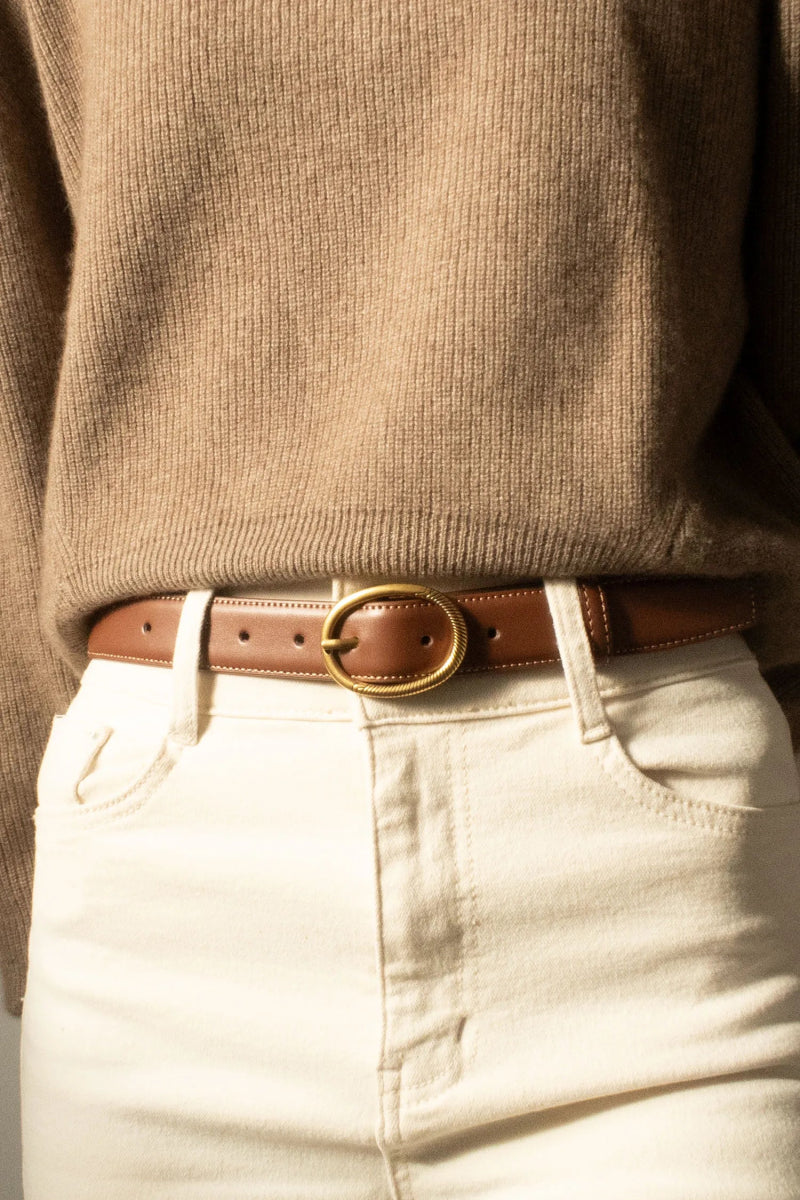 Ceinture en cuir de vachette marron avec boucle ovale - RIVE GAUCHE