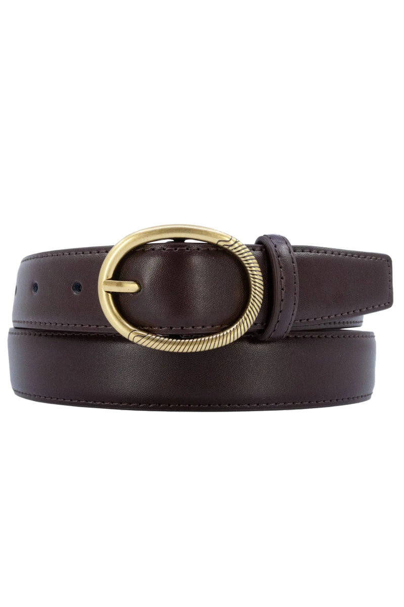 Ceinture en cuir de vachette marron foncé avec boucle ovale - RIVE GAUCHE