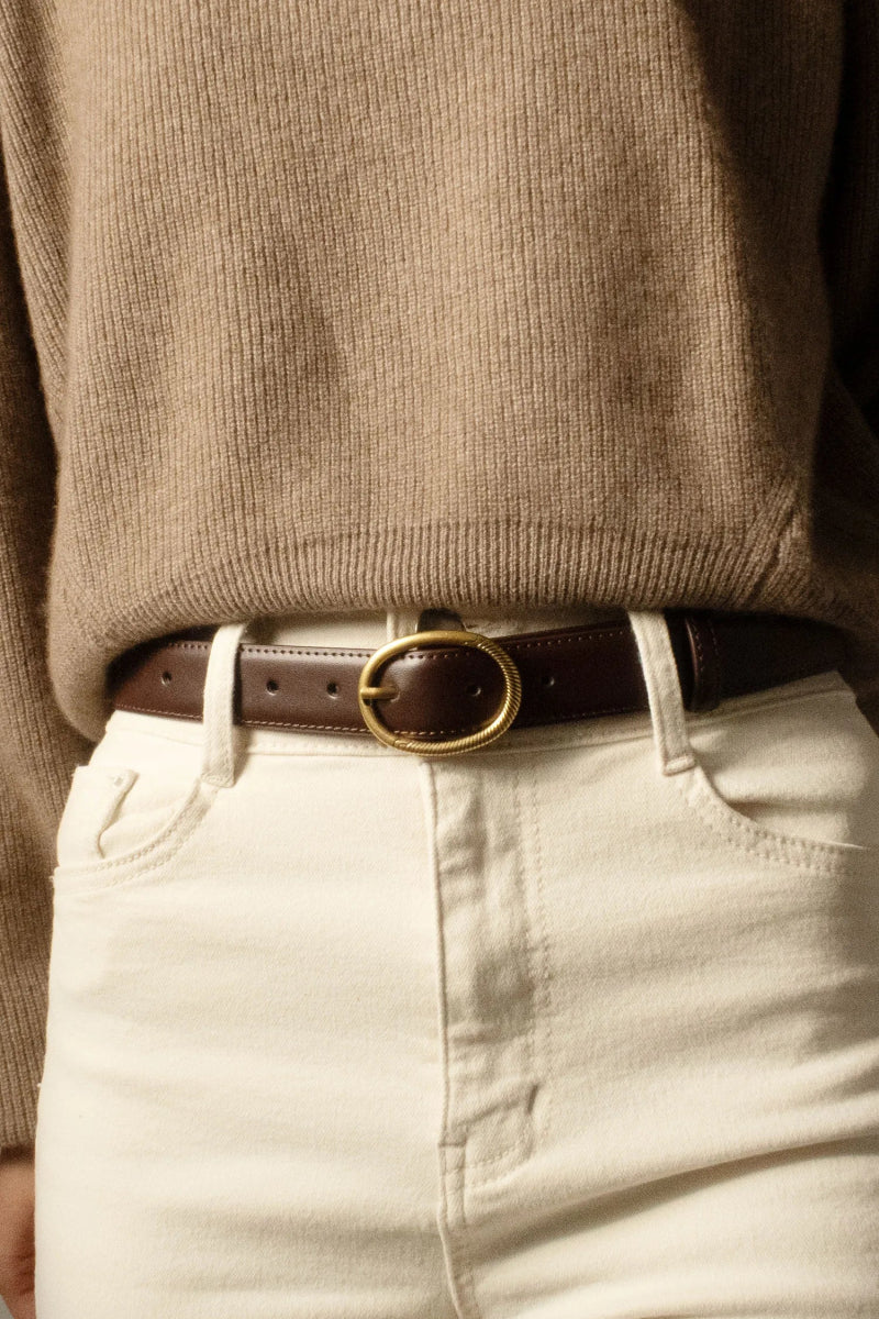 Ceinture en cuir de vachette marron foncé avec boucle ovale - RIVE GAUCHE