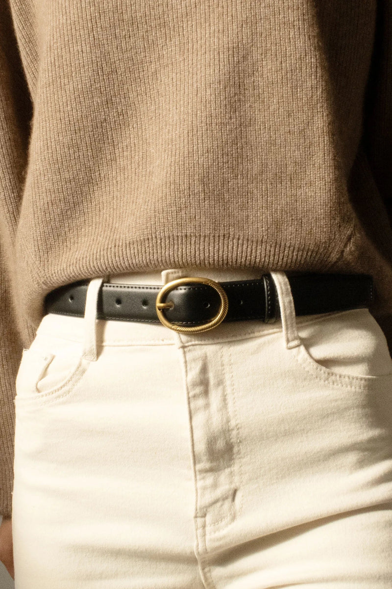 Ceinture en cuir de vachette noir avec boucle ovale - RIVE GAUCHE