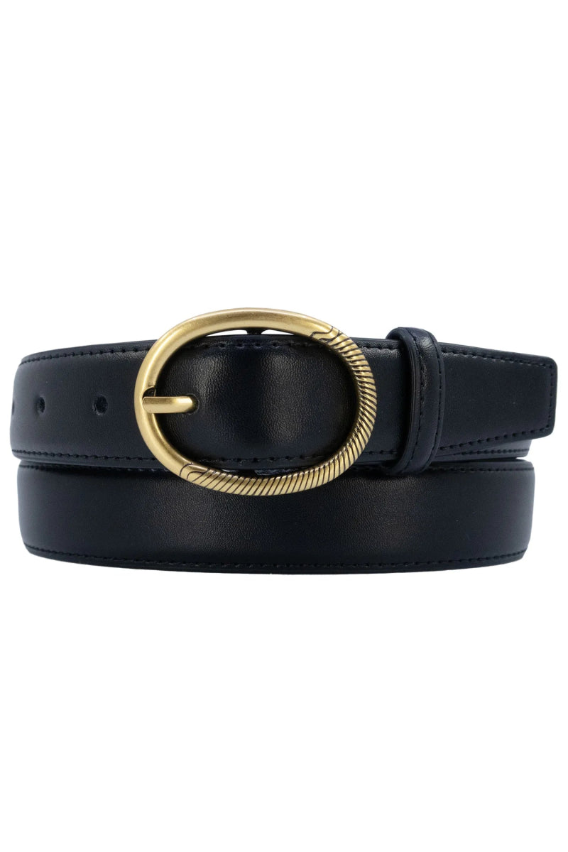 Ceinture en cuir de vachette noir avec boucle ovale - RIVE GAUCHE