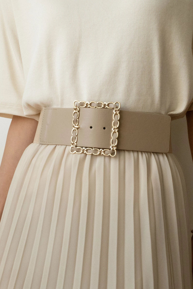 Ceinture large élastique beige boucle carré dorée - RIVE GAUCHE