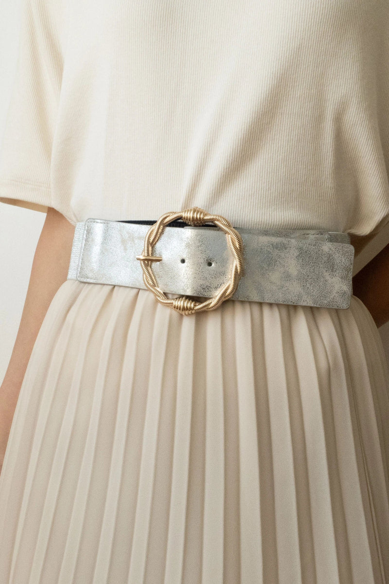 Ceinture large extensible argentée à boucle dorée - RIVE GAUCHE