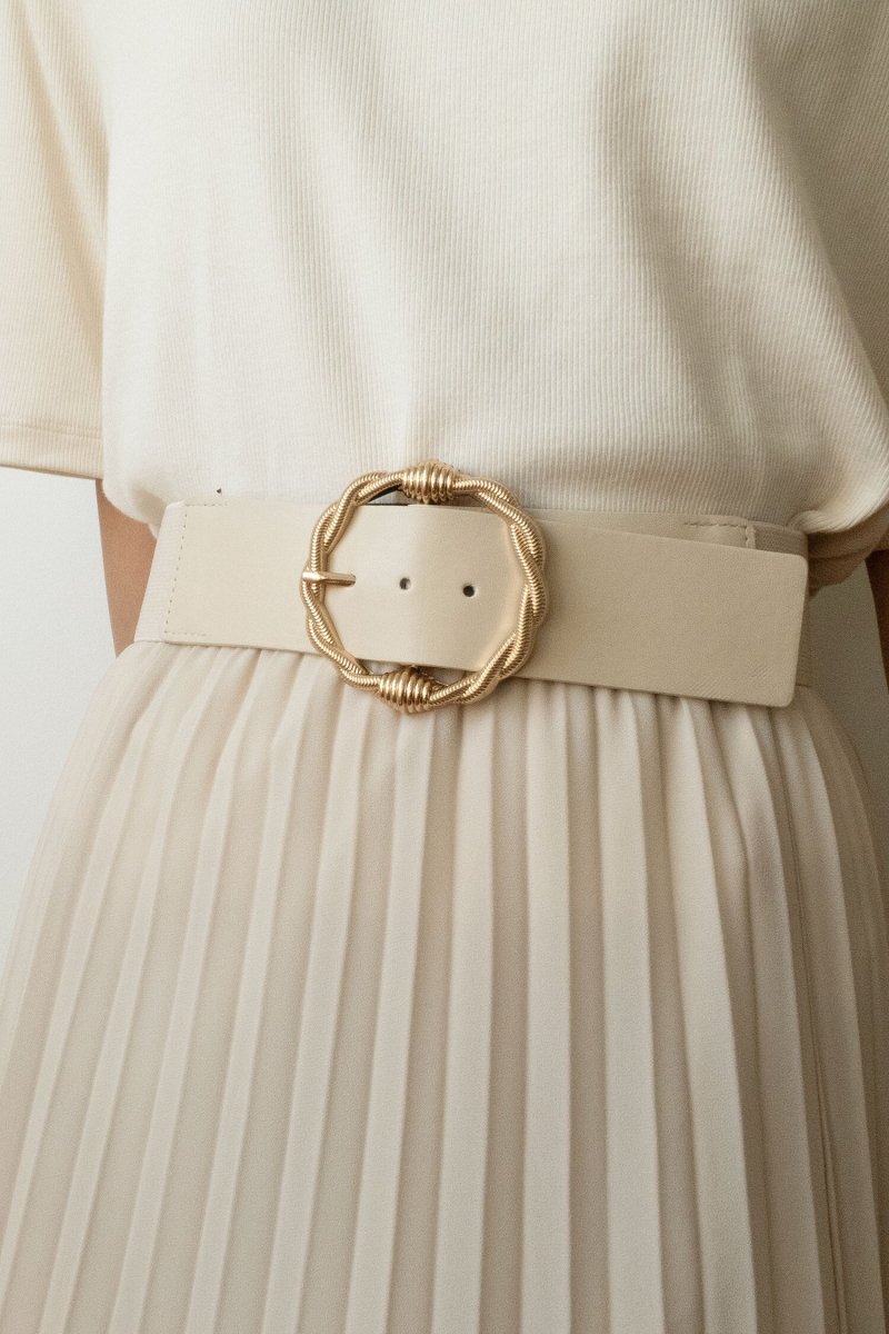 Ceinture large extensible écrue à boucle dorée - RIVE GAUCHE