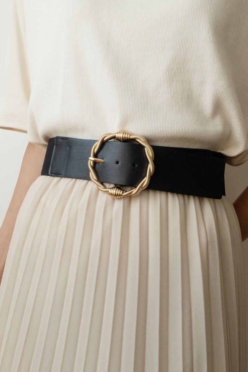 Ceinture large extensible noire à boucle dorée - RIVE GAUCHE