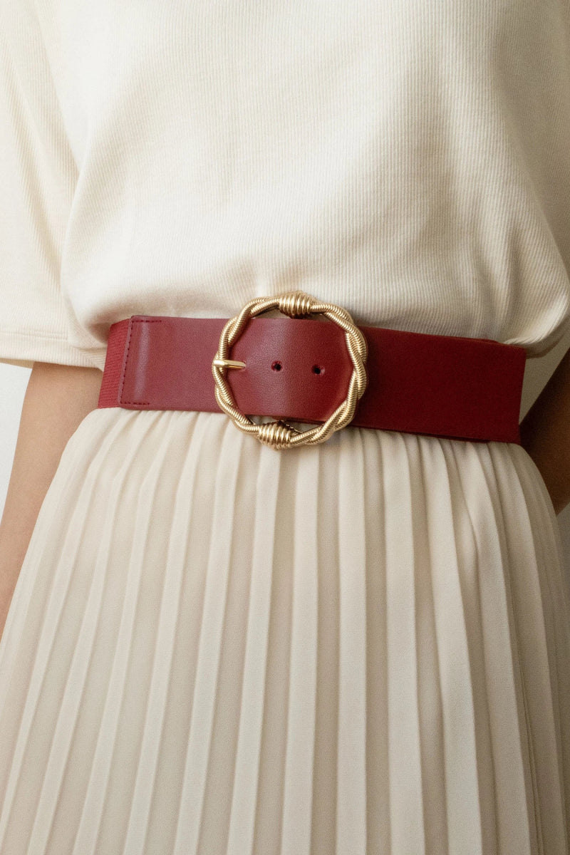 Ceinture large extensible rouge à boucle dorée - RIVE GAUCHE