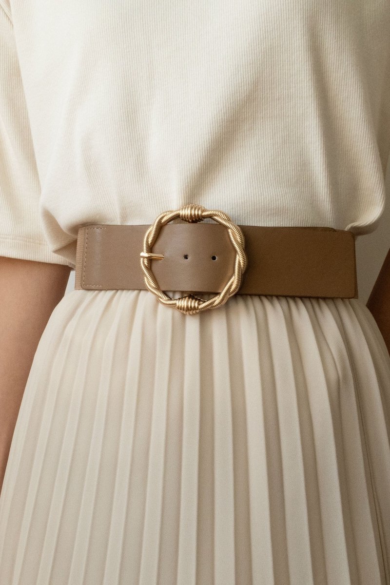 Ceinture large extensible taupe à boucle dorée - RIVE GAUCHE
